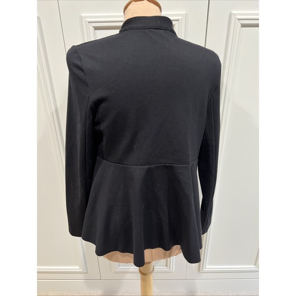 Three Dots Open-Front Peplum-Back Black Blazer Size Medium Minimalist Capsule - Picture 4 of 9